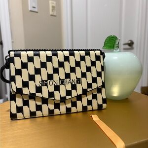 Simon Chang Black and Cream Checkered Clutch